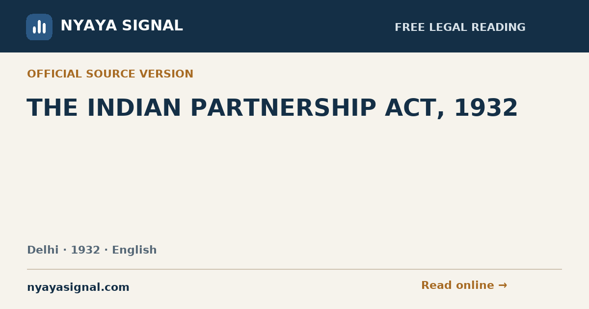 THE INDIAN PARTNERSHIP ACT, 1932 — English | NYAYA SIGNAL