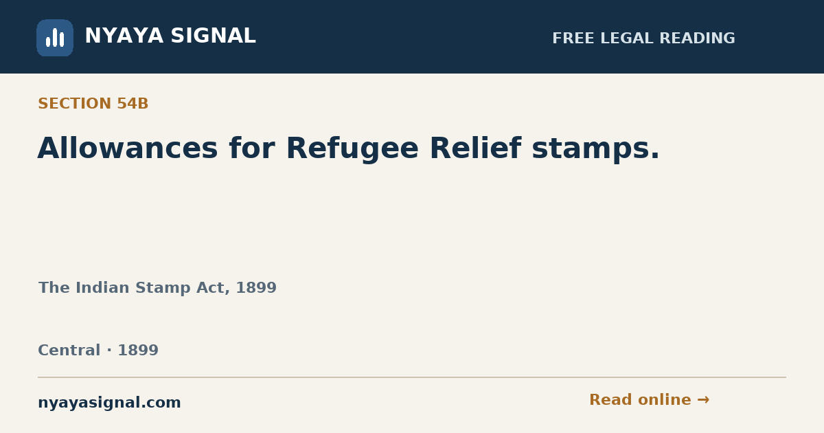 Section 54B — Allowances for Refugee Relief stamps. | The Indian Stamp Act, 1899 | NYAYA SIGNAL