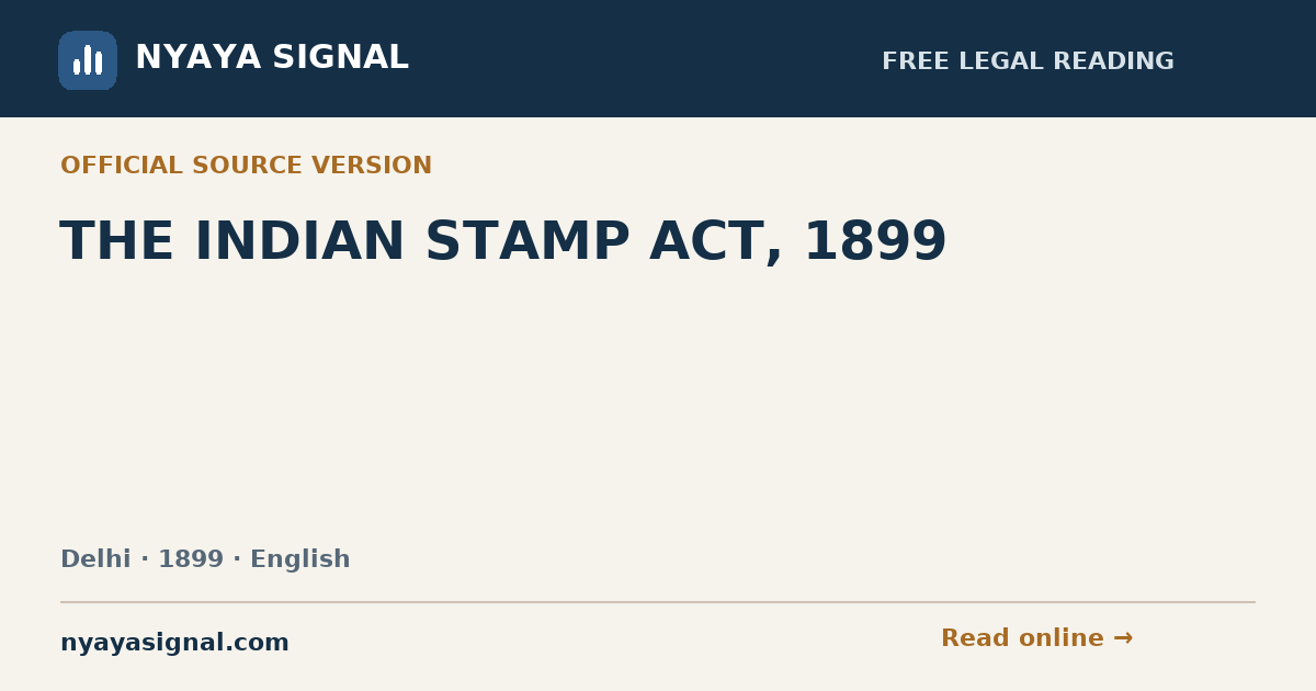 THE INDIAN STAMP ACT, 1899 — English | NYAYA SIGNAL