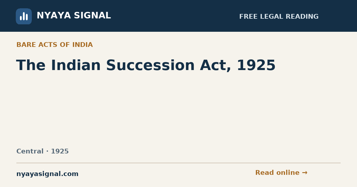The Indian Succession Act, 1925 | NYAYA SIGNAL