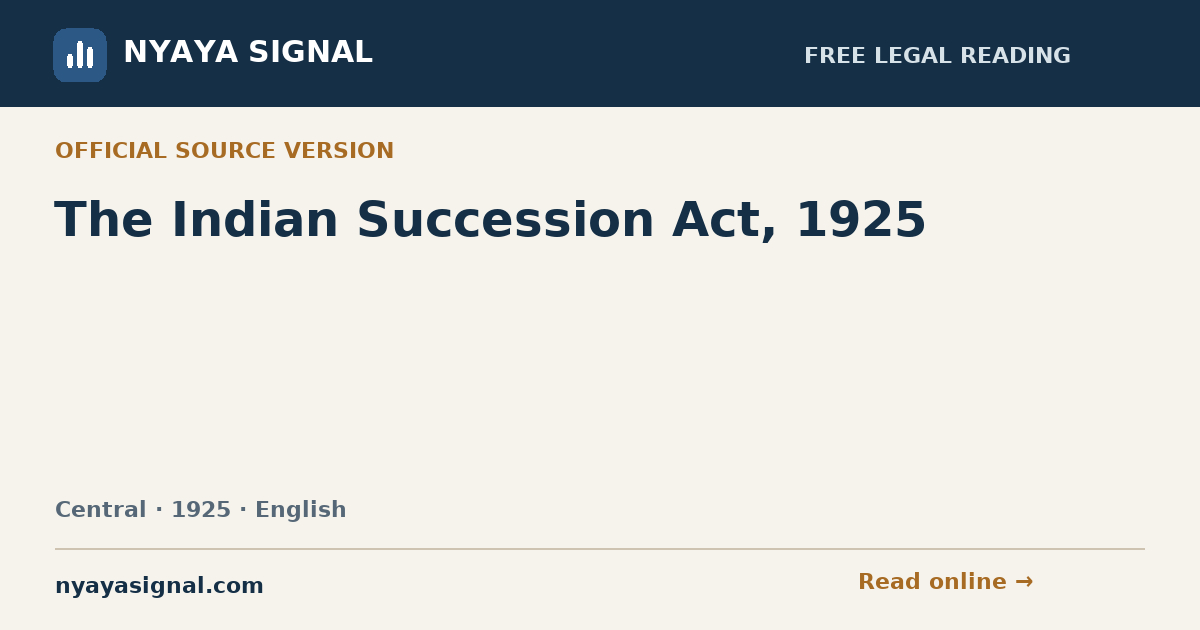 The Indian Succession Act, 1925 — English | NYAYA SIGNAL