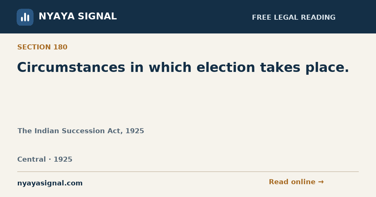 Section 180 — Circumstances in which election takes place. | The Indian Succession Act, 1925 | NYAYA SIGNAL