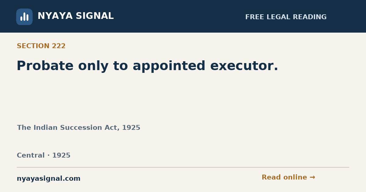 Section 222 — Probate only to appointed executor. | The Indian Succession Act, 1925 | NYAYA SIGNAL