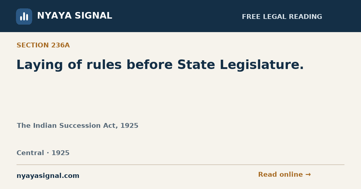 Section 236A — Laying of rules before State Legislature. | The Indian Succession Act, 1925 | NYAYA SIGNAL