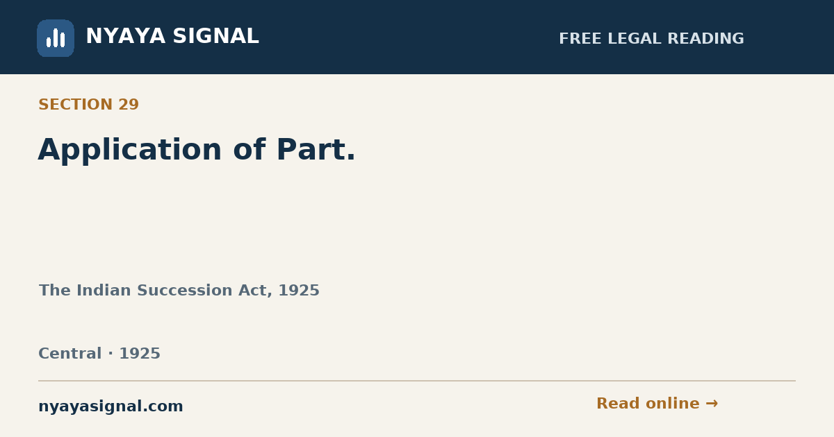 Section 29 — Application of Part. | The Indian Succession Act, 1925 | NYAYA SIGNAL