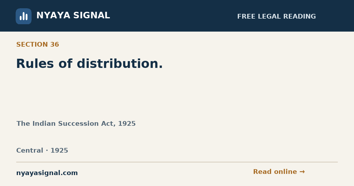 Section 36 — Rules of distribution. | The Indian Succession Act, 1925 | NYAYA SIGNAL