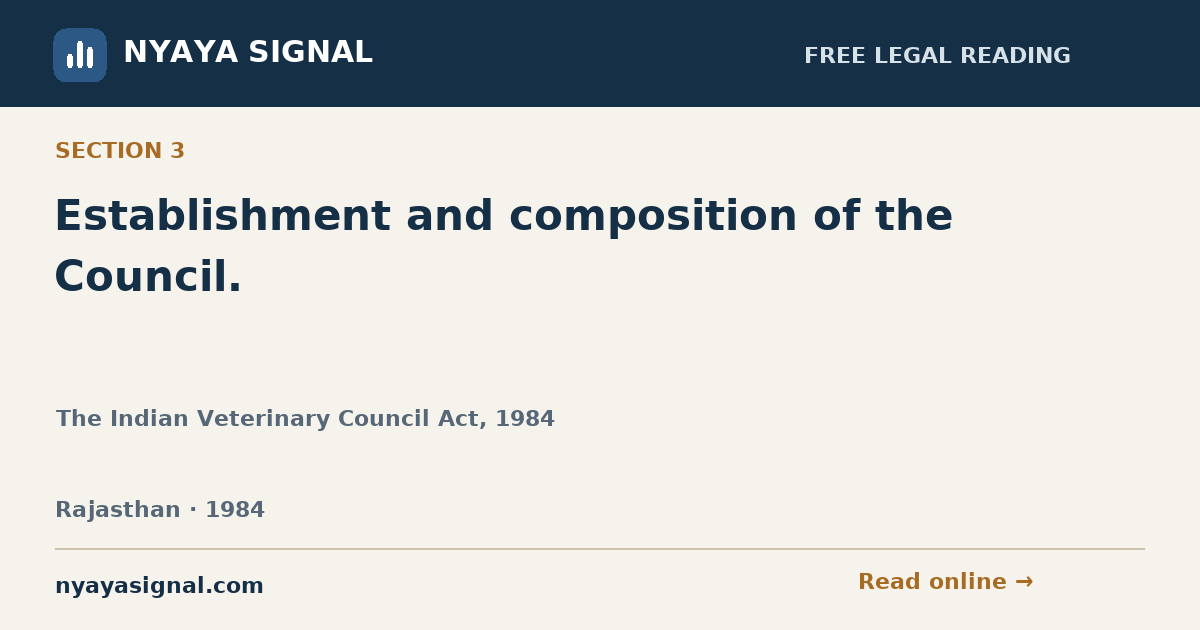 Section 3 — Establishment and composition of the Council. | The Indian Veterinary Council Act, 1984 | NYAYA SIGNAL