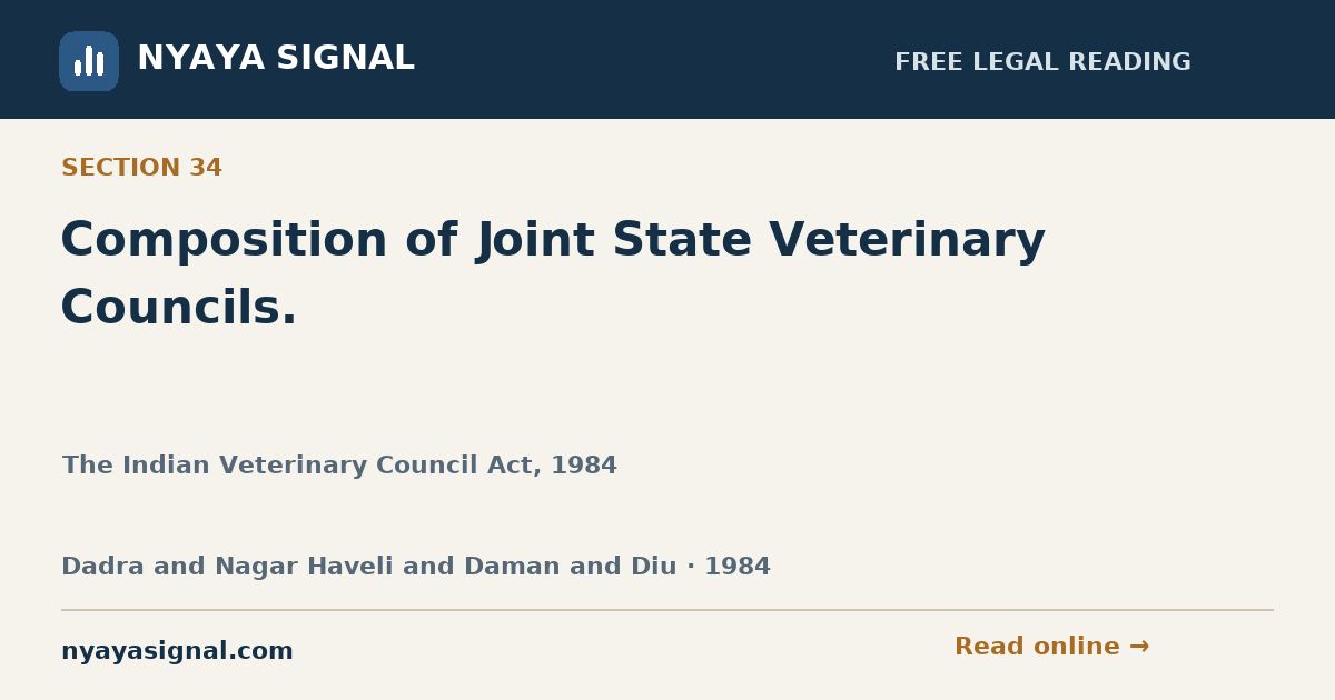 Section 34 — Composition of Joint State Veterinary Councils. | The Indian Veterinary Council Act, 1984 | NYAYA SIGNAL