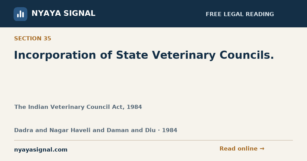 Section 35 — Incorporation of State Veterinary Councils. | The Indian Veterinary Council Act, 1984 | NYAYA SIGNAL