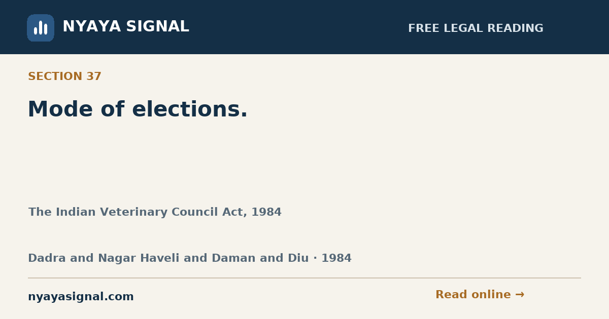 Section 37 — Mode of elections. | The Indian Veterinary Council Act, 1984 | NYAYA SIGNAL