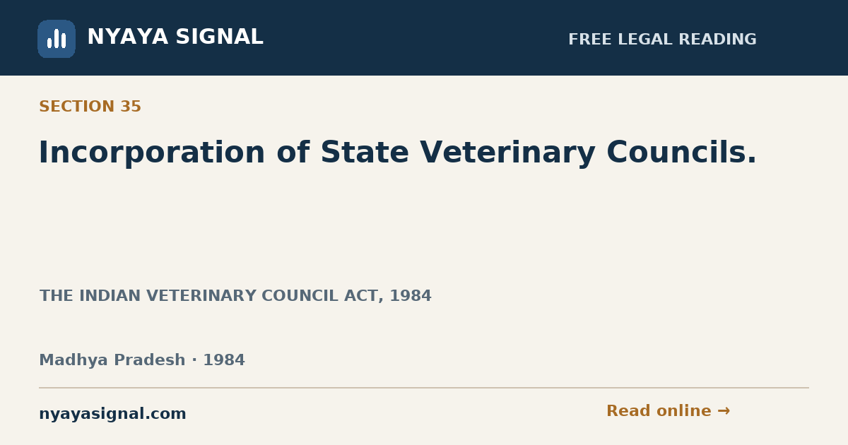 Section 35 — Incorporation of State Veterinary Councils. | THE INDIAN VETERINARY COUNCIL ACT, 1984 | NYAYA SIGNAL