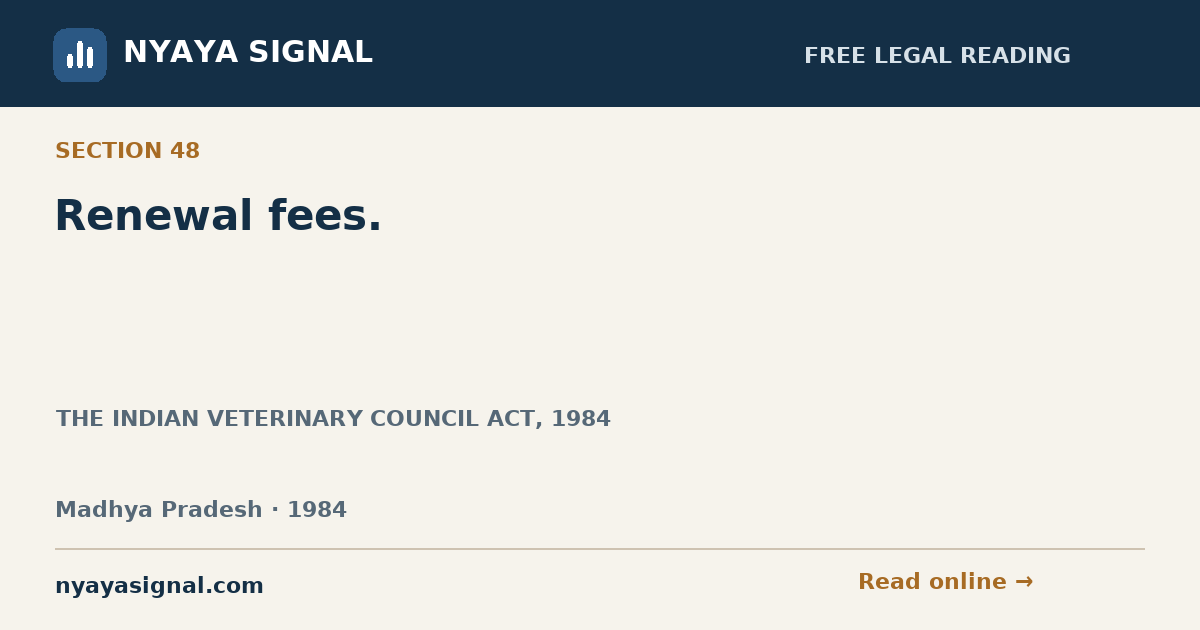 Section 48 — Renewal fees. | THE INDIAN VETERINARY COUNCIL ACT, 1984 | NYAYA SIGNAL