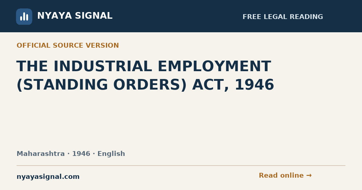 THE INDUSTRIAL EMPLOYMENT (STANDING ORDERS) ACT, 1946 — English | NYAYA SIGNAL