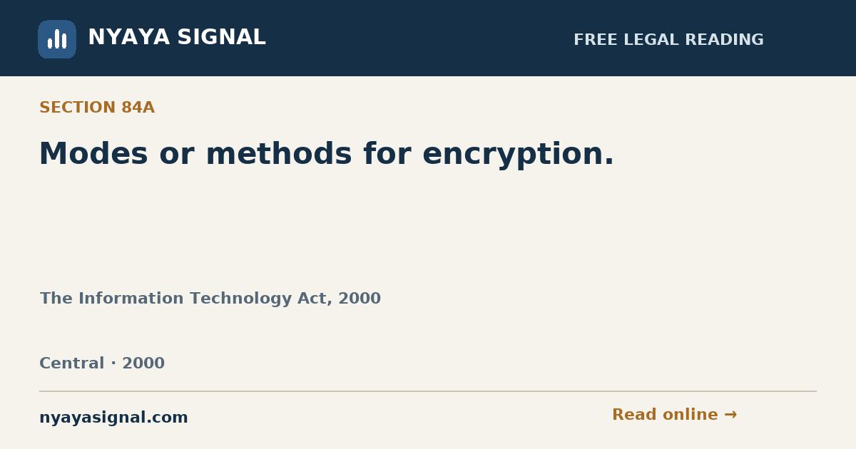 Section 84A — Modes or methods for encryption. | The Information Technology Act, 2000 | NYAYA SIGNAL