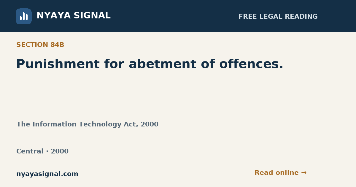 Section 84B — Punishment for abetment of offences. | The Information Technology Act, 2000 | NYAYA SIGNAL