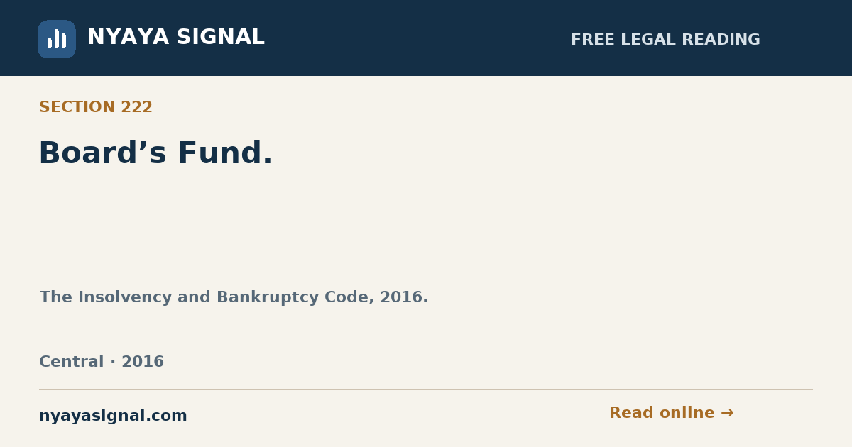 Section 222 — Board’s Fund. | The Insolvency and Bankruptcy Code, 2016. | NYAYA SIGNAL