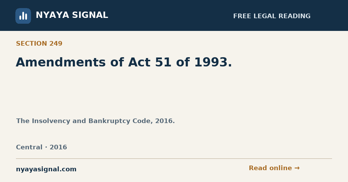 Section 249 — Amendments of Act 51 of 1993. | The Insolvency and Bankruptcy Code, 2016. | NYAYA SIGNAL