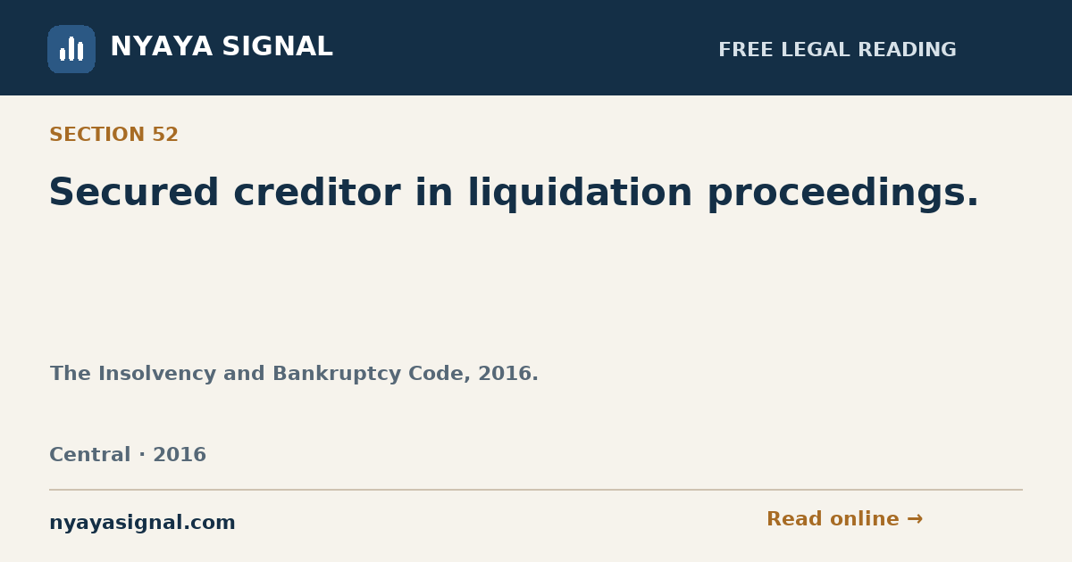 Section 52 — Secured creditor in liquidation proceedings. | The Insolvency and Bankruptcy Code, 2016. | NYAYA SIGNAL
