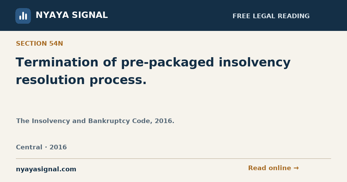Section 54N — Termination of pre-packaged insolvency resolution process. | The Insolvency and Bankruptcy Code, 2016. | NYAYA SIGNAL