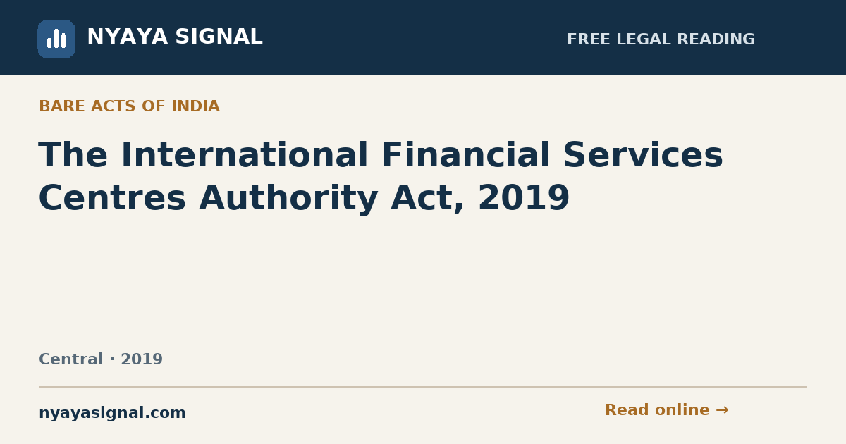 The International Financial Services Centres Authority Act, 2019 | NYAYA SIGNAL