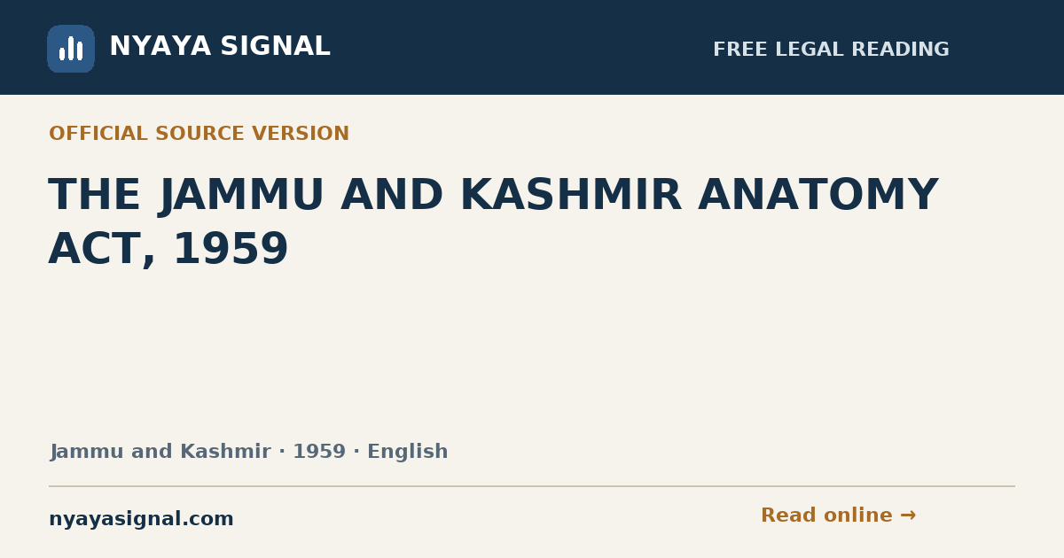 THE JAMMU AND KASHMIR ANATOMY ACT, 1959 — English | NYAYA SIGNAL