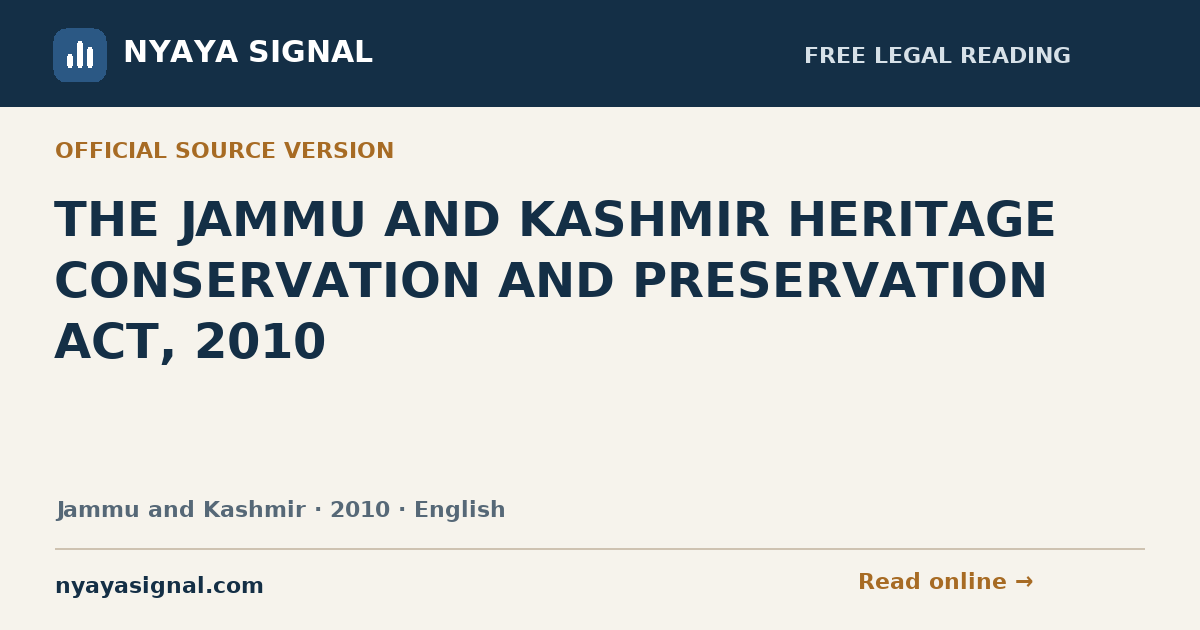 THE JAMMU AND KASHMIR HERITAGE CONSERVATION AND PRESERVATION ACT, 2010 — English | NYAYA SIGNAL