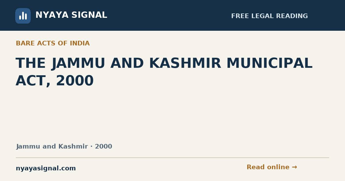 THE JAMMU AND KASHMIR MUNICIPAL ACT, 2000 | NYAYA SIGNAL