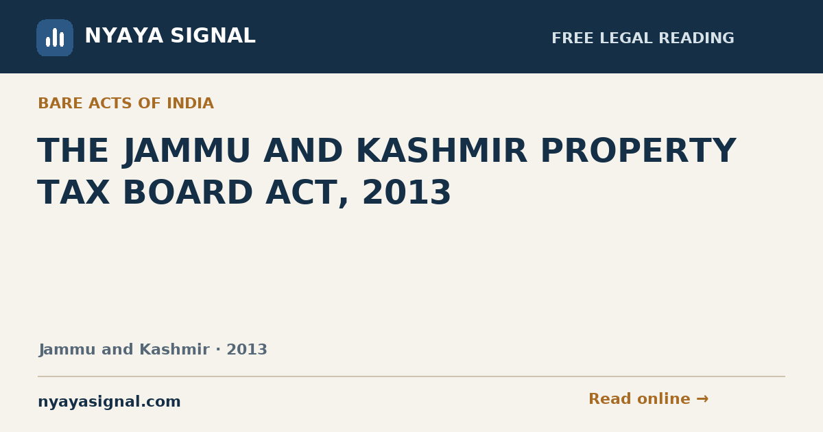 THE JAMMU AND KASHMIR PROPERTY TAX BOARD ACT, 2013 — Language not labelled by source | NYAYA SIGNAL