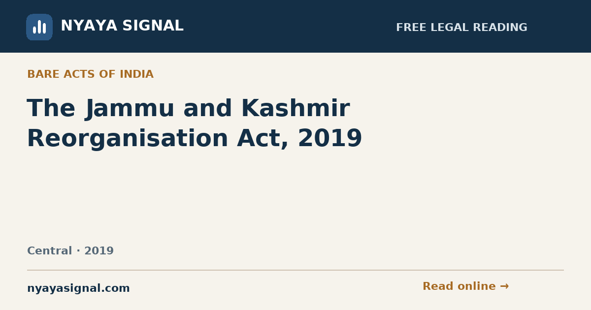 The Jammu and Kashmir Reorganisation Act, 2019 — English | NYAYA SIGNAL