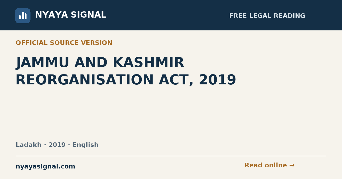 JAMMU AND KASHMIR REORGANISATION ACT, 2019 — English | NYAYA SIGNAL