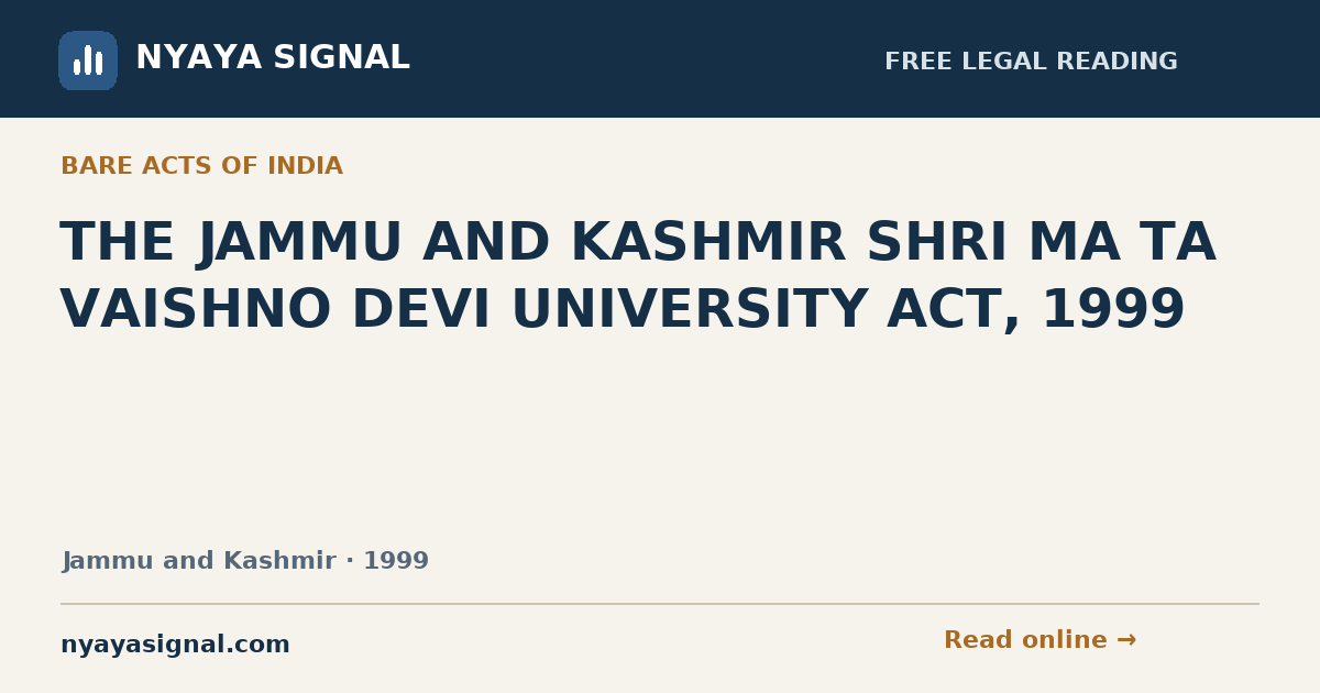 THE JAMMU AND KASHMIR SHRI MA TA VAISHNO DEVI UNIVERSITY ACT, 1999 — Language not labelled by source | NYAYA SIGNAL