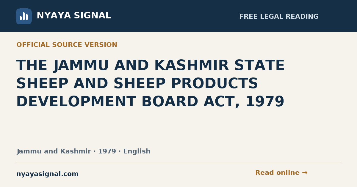 THE JAMMU AND KASHMIR STATE SHEEP AND SHEEP PRODUCTS DEVELOPMENT BOARD ACT, 1979 — English | NYAYA SIGNAL