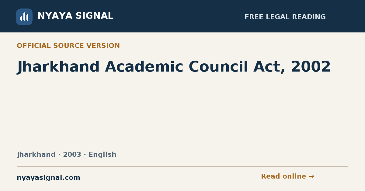 Jharkhand Academic Council Act, 2002 — English | NYAYA SIGNAL