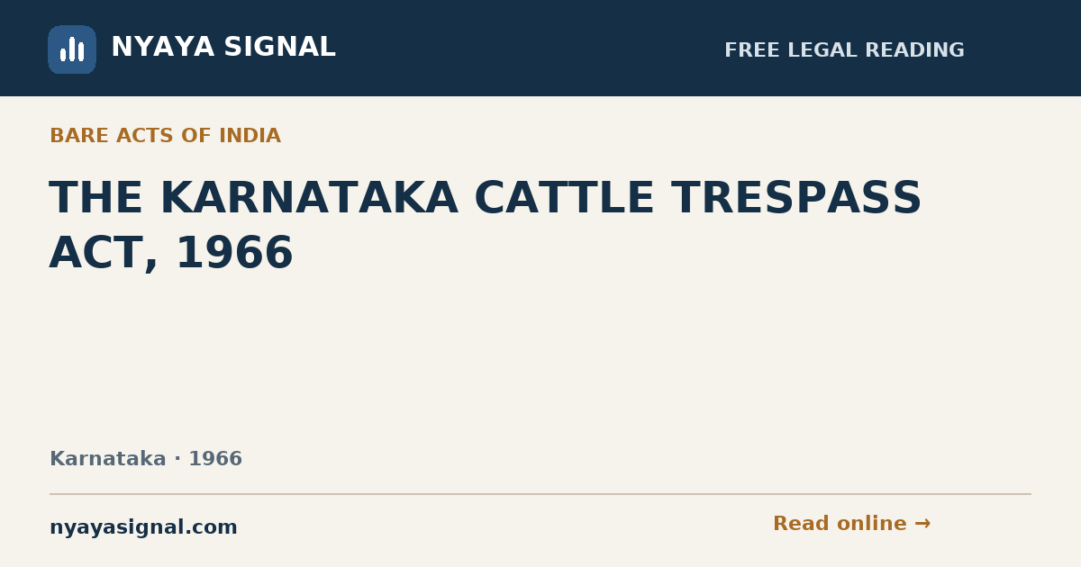 THE KARNATAKA CATTLE TRESPASS ACT, 1966 | NYAYA SIGNAL