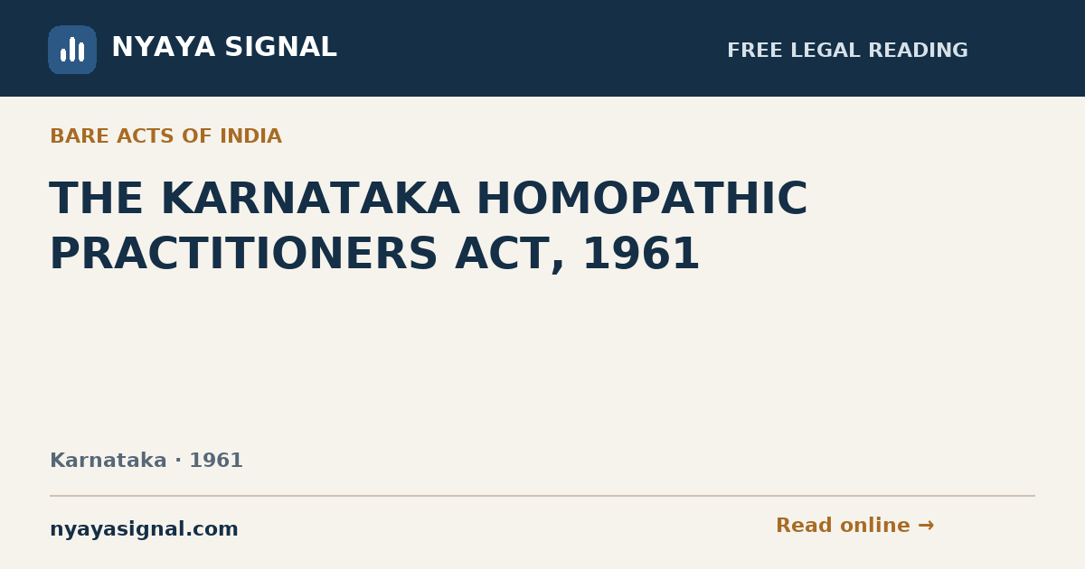 THE KARNATAKA HOMOPATHIC PRACTITIONERS ACT, 1961 | NYAYA SIGNAL