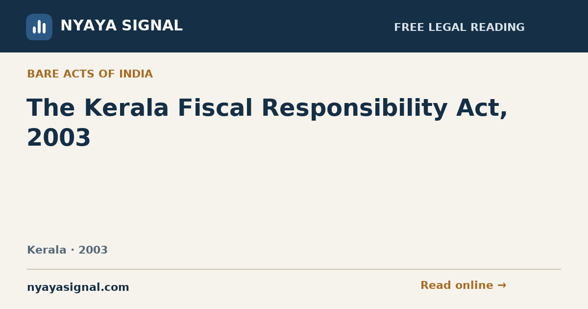 The Kerala Fiscal Responsibility Act, 2003 | NYAYA SIGNAL