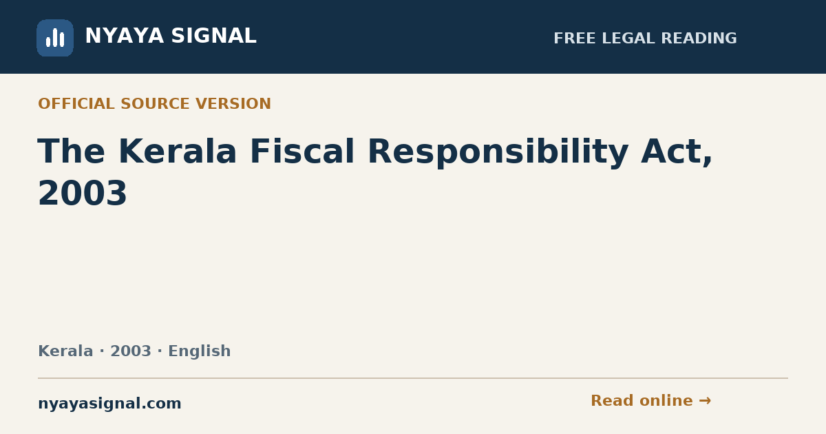 The Kerala Fiscal Responsibility Act, 2003 — English | NYAYA SIGNAL