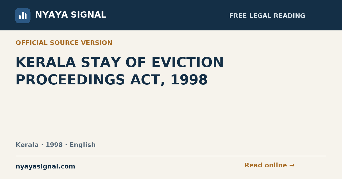 KERALA STAY OF EVICTION PROCEEDINGS ACT, 1998 — English | NYAYA SIGNAL