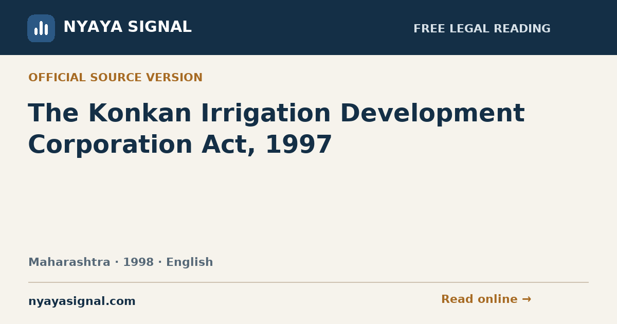 The Konkan Irrigation Development Corporation Act, 1997 — English | NYAYA SIGNAL