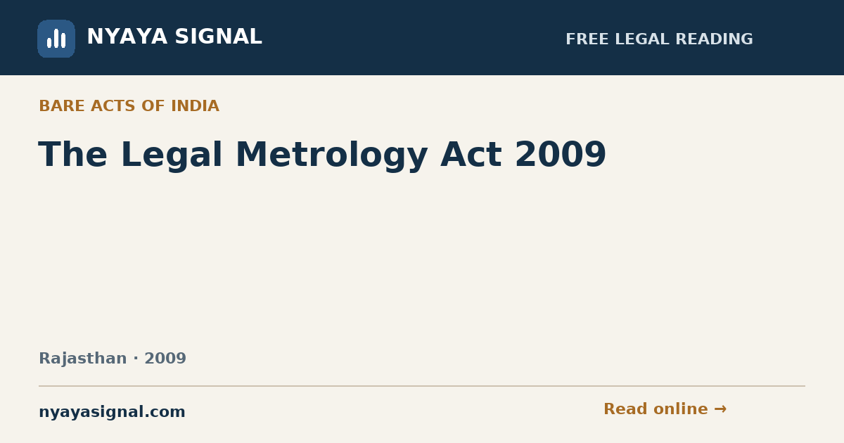 The Legal Metrology Act 2009 | NYAYA SIGNAL