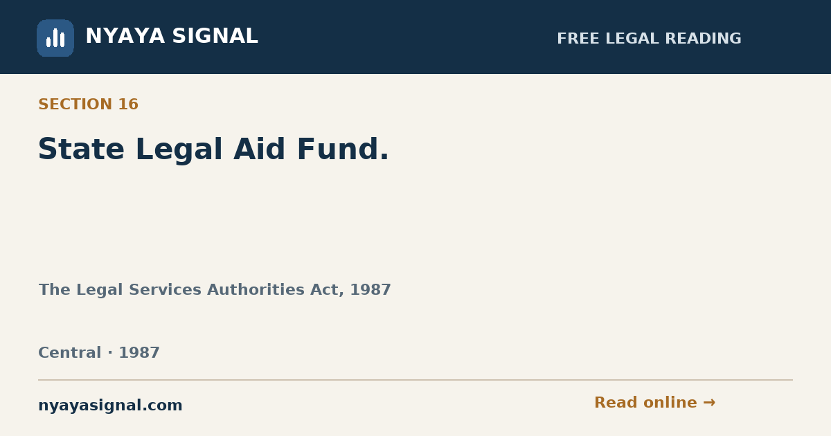 Section 16 — State Legal Aid Fund. | The Legal Services Authorities Act, 1987 | NYAYA SIGNAL