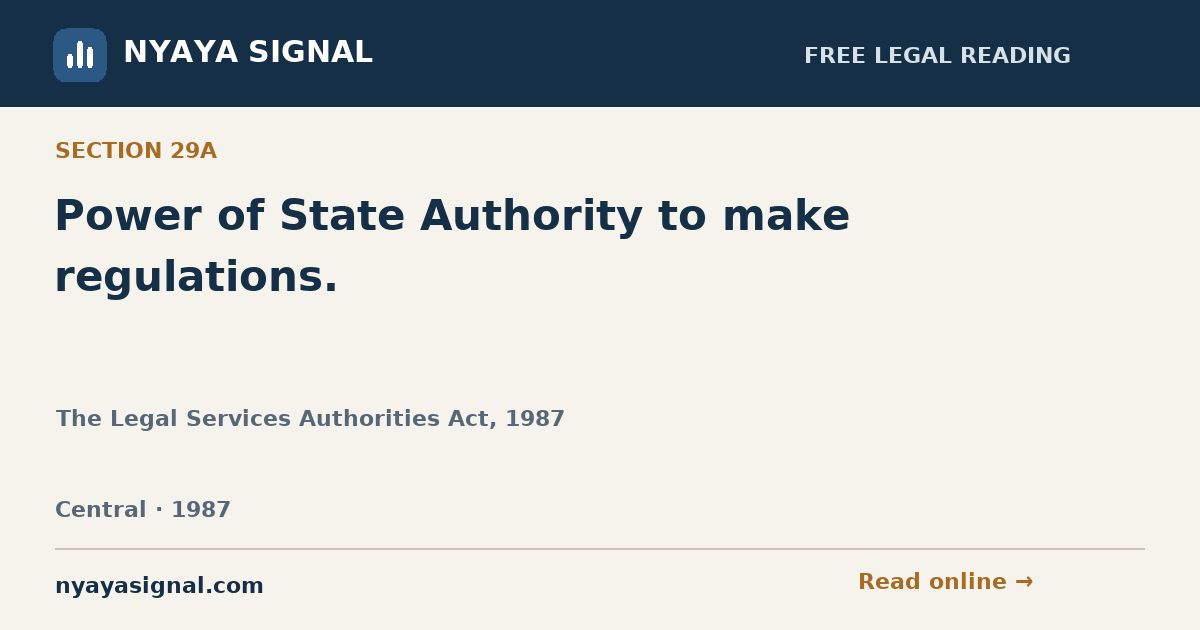 Section 29A — Power of State Authority to make regulations. | The Legal Services Authorities Act, 1987 | NYAYA SIGNAL