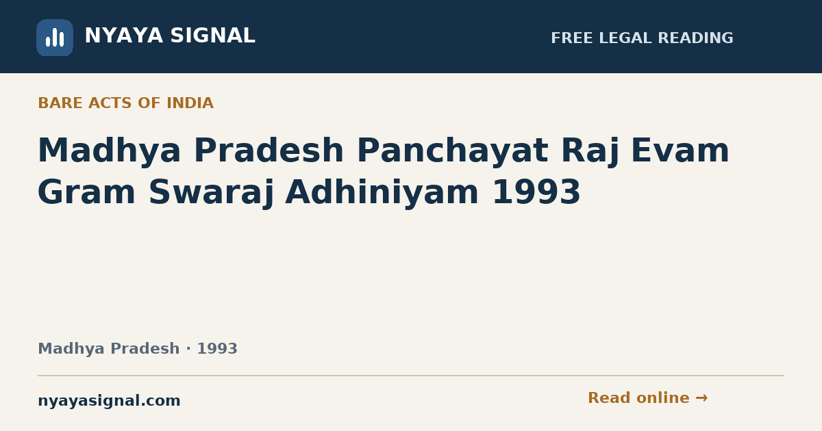 Madhya Pradesh Panchayat Raj Evam Gram Swaraj Adhiniyam 1993 | NYAYA SIGNAL