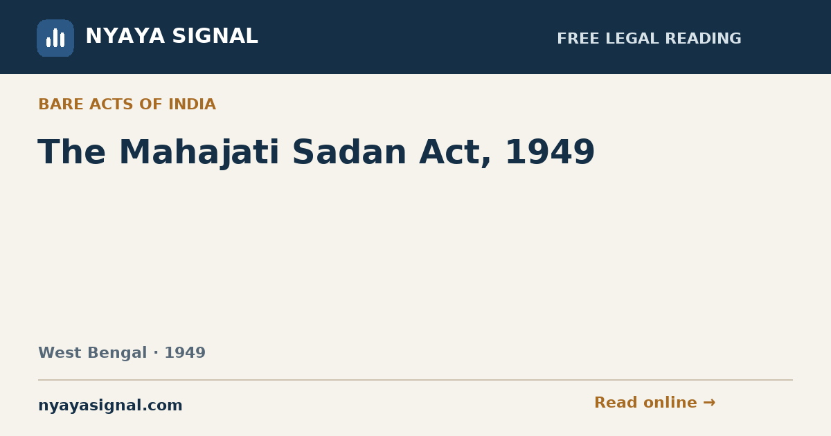 The Mahajati Sadan Act, 1949 | NYAYA SIGNAL