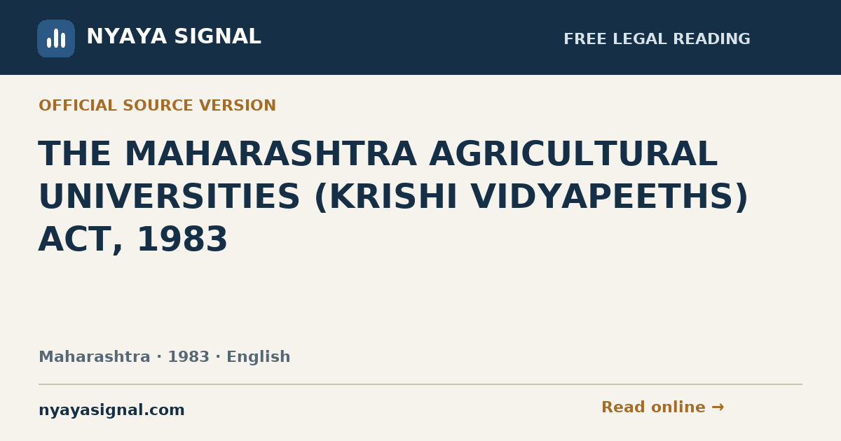 THE MAHARASHTRA AGRICULTURAL UNIVERSITIES (KRISHI VIDYAPEETHS) ACT, 1983 — English | NYAYA SIGNAL