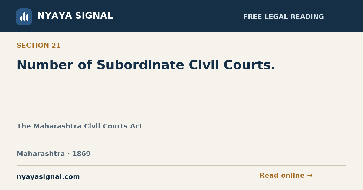 Section 21 — Number of Subordinate Civil Courts. | The Maharashtra Civil Courts Act | NYAYA SIGNAL