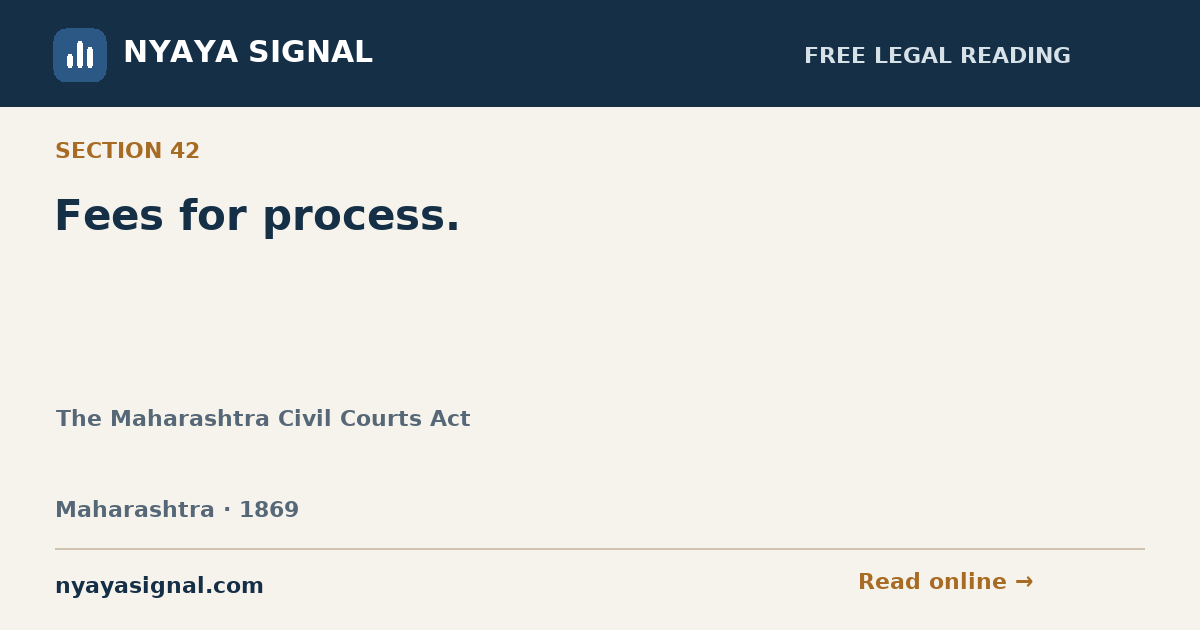 Section 42 — Fees for process. | The Maharashtra Civil Courts Act | NYAYA SIGNAL
