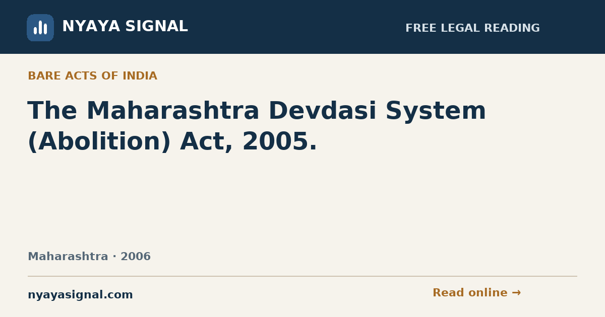 The Maharashtra Devdasi System (Abolition) Act, 2005. | NYAYA SIGNAL