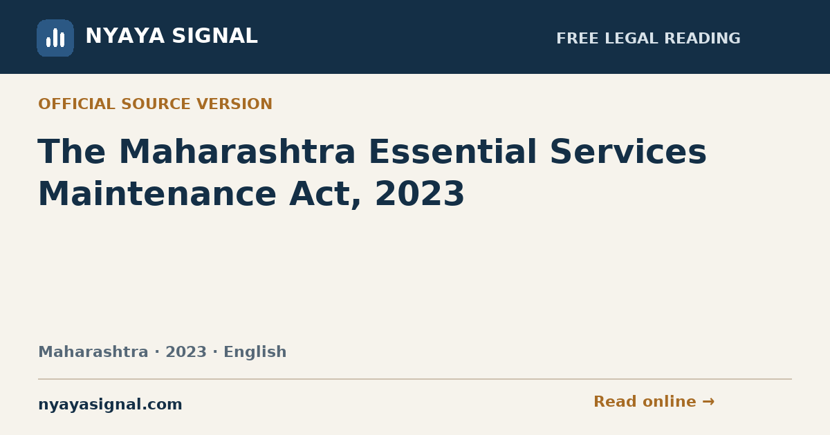 The Maharashtra Essential Services Maintenance Act, 2023 — English | NYAYA SIGNAL