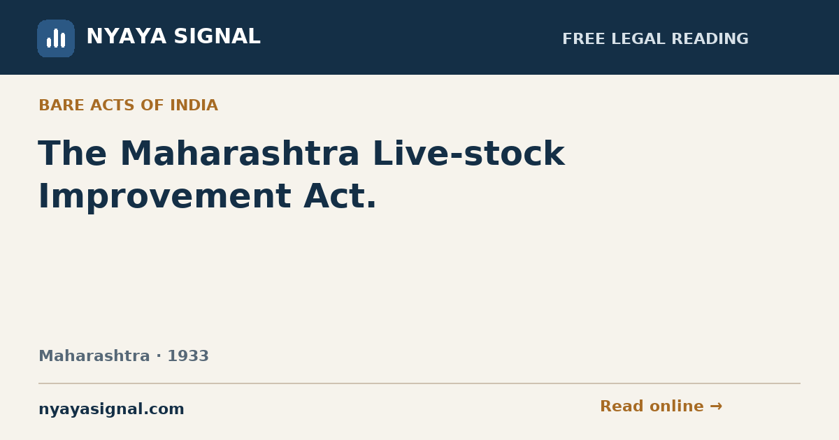 The Maharashtra Live-stock Improvement Act. | NYAYA SIGNAL